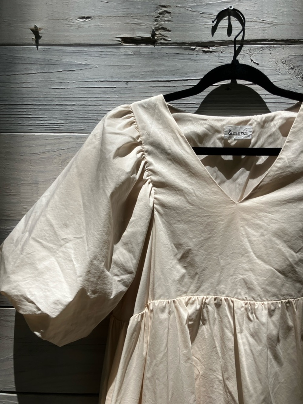 &merci Women's Cream Puff-Sleeve Midi Dress Small Cottagecore Whimsical French - Picture 3 of 6